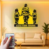 Personalized Firefighter Metal Sign | Custom Fireman LED Wall Art | First Responder Family Gift | Firehouse Home Decor