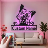 Custom Papillon Dog Led Light Metal Wall Art Personalized Pet Parent Gift Living Room or Bedroom Decor