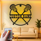 Panneau de crosse personnalisé avec LED | Art mural en métal avec prénom | Déco chambre athlète | Cadeau sportif pour garçons et ados