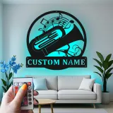 Insegna in metallo personalizzata con tuba LED - Regalo per musicisti - Decorazione per amanti della musica