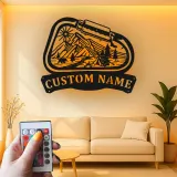 Cartel de metal LED personalizado de camping en montaña regalo para entusiastas del aire libre decoración de cabaña o campamento