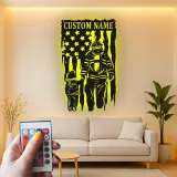 Cartel LED de Bombero Personalizado | Arte Mural de Metal Personalizado | Decoración Patriótica de Bombero para Papá | Regalo de Héroe Americano