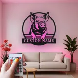 Cartel LED de cerdo personalizado | Arte mural de animal de granja personalizado | Decoración de granero y cocina retroiluminada | Regalo para agricultor