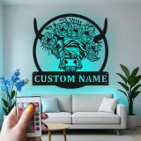 Custom Highland Cow LED Sign | Floral Metal Wall Art for Farmhouse Decor | Personalized Rustic Gift for Cow Lover