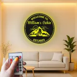 Custom Mountain Cabin Led Light Metal Wall Art Personalized Housewarming Gift Rustic Cabin Decor
