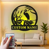 Panneau mural en métal personnalisé héron avec LED | Décoration murale personnalisée pour maison de lac | Cadeau pour amoureux de la nature | Déco oiseau
