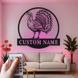 Insegna in metallo LED personalizzata con tacchino - Regalo di ringraziamento, decorazione per cucina o sala da pranzo