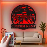 Panneau personnalisé avec cheval LED | Art en métal personnalisé pour ferme et ranch | Cadeau pour amoureux des chevaux | Décor mural avec drapeau américain
