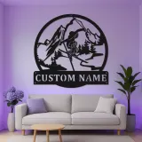 Custom Skiing Metal Wall Art | LED Lighted Mountain Sign for Cabin Decor | Personalized Winter Sports Gift for Skiers