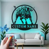 Insegna in metallo personalizzata con luce LED a forma di toro, regalo per lui, decorazione rustica per il ranch