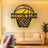 Cartel de metal personalizado de aro de baloncesto con luz LED, regalo deportivo personalizado para atletas, decoración para sala de juegos