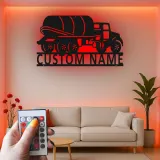 Custom Cement Mixer Truck Led Light Metal Wall Art Personalized Gift for Truck Enthusiasts Garage Wall Decor