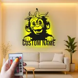 Personalisierte Schimpansen Namensschild | LED Metall-Wandkunst | Lustiges Affenlicht für Kinderzimmer & Babyzimmer | Individuelle Tierdekoration