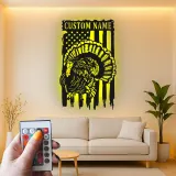 Personalisiertes LED-Metallschild mit Truthahn und amerikanischer Flagge