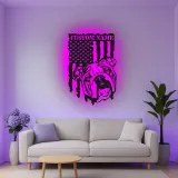 Décoration murale en métal personnalisée avec bulldog et drapeau américain éclairée LED - Cadeau pour amoureux des chiens, décoration intérieure patriotique