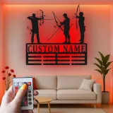 Cartel de metal personalizado con silueta de arquería y luz LED, regalo personalizado para arqueros, decoración para sala de juegos o man cave