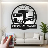 Personalized Trucker Sign with LED | Custom Semi Truck Metal Wall Art | Gift for Truckers & Garage Decor