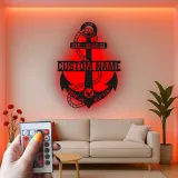 Custom Anchor LED Sign | Personalized Navy Family Gift | Metal Maritime Wall Art for Coastal Home Decor