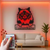 Cartel de metal LED de gato persa personalizado, regalo para amantes de mascotas, decoración para dormitorio o sala de estar