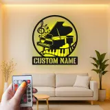 Cartel de piano personalizado con LED | Decoración mural de metal personalizada de piano de cola | Decoración de estudio de música y regalo para pianista