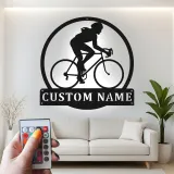 Custom Cyclist Led Light Metal Wall Art Personalized Gift for Biking Enthusiasts Garage or Home Gym Decor
