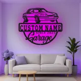 Insegna in metallo LED personalizzata per garage con auto - Regalo per appassionati di auto - Decorazione per pareti del garage 1