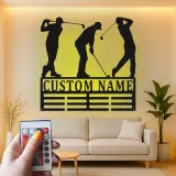 Enseigne de golf personnalisée avec LED | Décoration murale en métal sur mesure pour man cave | Plaque prénom golfeur | Cadeau pour lui