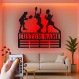 Cartel LED de jugadora de tenis personalizada | Arte mural de metal con nombre personalizado | Decoración deportiva femenina | Regalo para entrenador o atleta