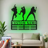 Décoration murale en métal personnalisée avec rétroéclairage LED pour joueur de baseball - Cadeau personnalisé pour les fans de sport