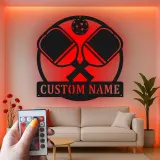 Personalisierte Pickleball Schläger-Kunst | Maßgeschneiderte Metall LED-Schild | Spielzimmer Deko | Sportliebhaber Geschenk