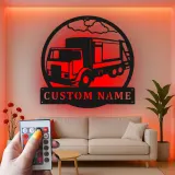 Personalized Trucker Sign with LED | Custom Semi Truck Metal Wall Art | Gift for Truckers & Garage Decor