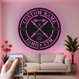 Enseigne de salle de sport personnalisée avec LED | Décoration murale en métal personnalisée pour salle de sport à domicile et studio fitness | Cadeau déco pour salle d’entraînement