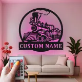Custom Train Locomotive Led Light Metal Wall Art Personalized Gift for Train Enthusiasts Kids Room Decor 1