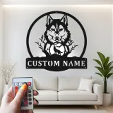 Décoration murale en métal personnalisée avec lumière LED de loup et lune
