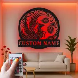 Personalized Phoenix Metal Sign | LED Backlit Mythical Firebird Wall Art | Custom Name Decor for Fantasy Lovers