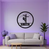 Plaque LED personnalisée pour lineman | Décoration murale en métal sur mesure pour électriciens | Cadeau pour technicien des réseaux | Déco garage et atelier