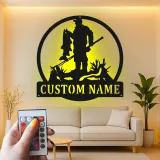 Panneau personnalisé de pêcheur avec LED | Décoration murale en métal sur mesure | Déco pour maison de lac et chalet | Cadeau pour pêcheur