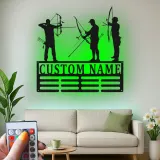 Cartel de metal personalizado con silueta de arquería y luz LED, regalo personalizado para arqueros, decoración para sala de juegos o man cave