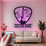 Cartel de metal personalizado de guitarra con LED | Regalo a medida para amantes de la música | Decoración mural para estudio y sala de grupo