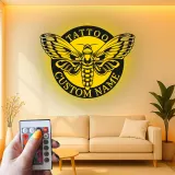 Custom Death's Head Moth LED Sign | Layered Metal Wall Art | Tattoo Studio Decor | Gothic Home Aesthetic | Personalized Business Logo
