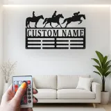 Décoration murale en métal personnalisée pour cavalier équestre avec rétroéclairage LED - Cadeau pour les amoureux des chevaux, décoration de stabulation ou de sellerie