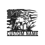 Insegna LED Personalizzata con Cacciatore e Cane da Caccia | Arte Personalizzata con Labrador Retriever | Regalo Patriottico per Cacciatori | Decorazione con Bandiera Americana