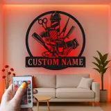 Custom Barber Shop Led Light Metal Wall Art Personalized Gift for Barbers Salon Decor with Name