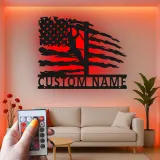 Custom Lineman Metal Sign | American Flag LED Wall Art | Personalized Patriotic Gift for Electrician | Utility Worker Decor