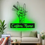 Enseigne LED en métal pour coiffeur | Décoration murale de salon personnalisée | Art sur mesure pour barber shop | Plaque nominative inspirée du tatouage