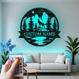 Décoration murale en métal personnalisée de loup hurlant à la lune avec rétroéclairage