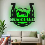 Custom Horse Metal Wall Art | Personalized Horseshoe LED Sign | Rustic Ranch & Barn Decor | Gift for Equestrian