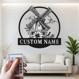 Personalisiertes LED-Metallschild mit Windmühlen-Motiv – Rustikales Geschenk für das Wohnzimmer