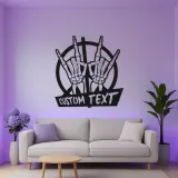 Insegna Rock On con Mani Scheletriche | Arte in Metallo LED Personalizzata | Targa per Amanti della Musica e Decorazione Gotica