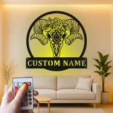 Insegna in metallo personalizzata con teschio di montone | Insegna LED per decorazione boho e rustica | Regalo unico in stile sud-occidentale